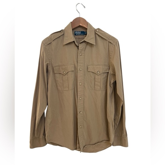Polo by Ralph Lauren Men’s Military Style Khaki Button Down Shirt Size Medium - Picture 1 of 5